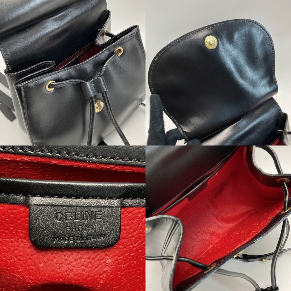 Celine logo Crocodile black leather backpack drawstring closure - Picture 4 of 8